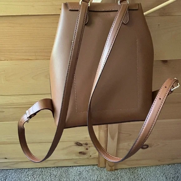 Lauren Ralph Lauren Brown Leather Backpack with Adjustable Straps - Picture 2 of 7